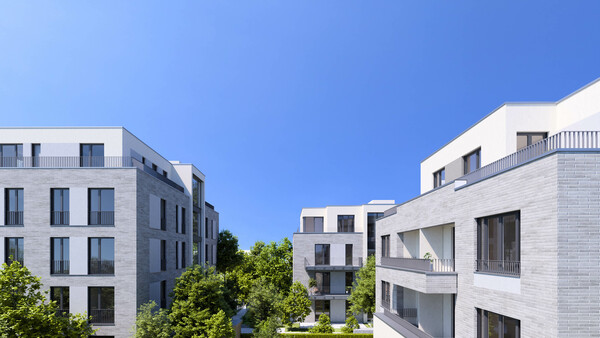 Blick auf die drei Wohngebäude. Visualisierung: Jan-André Meyer Architekten