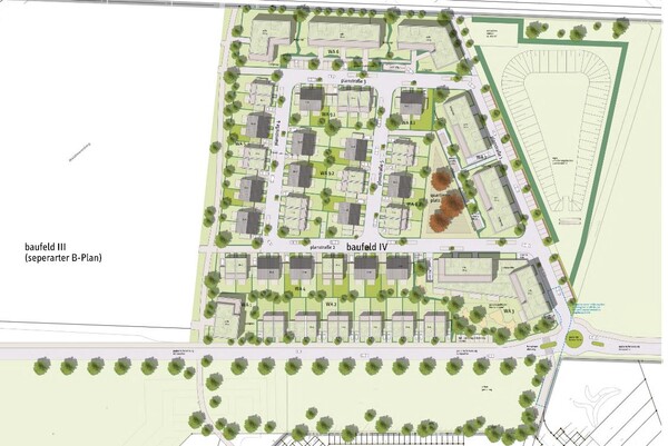 An Rathausplatz und Ingeborg-Friebe-Platz entstehen vier Häuser mit Platz für Einzelhandel, Büroflächen und rund 60 Wohnungen. Visualisierung: Heine Architekten