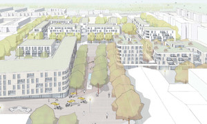 Visualisierung der Gebäude im zukünftigen Sophie-Scholl-Quartier
